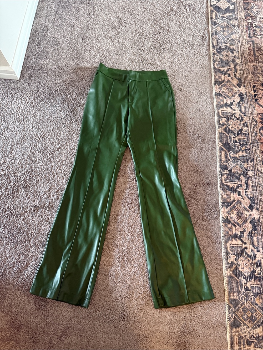 Avec Les Filles Forest Green Faux Leather Flare Pants